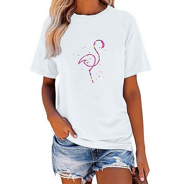 PYL Kurzarmshirt Damen Sommer Kurzarmbluse Locker Flamingo Print-Shirt günstig online kaufen