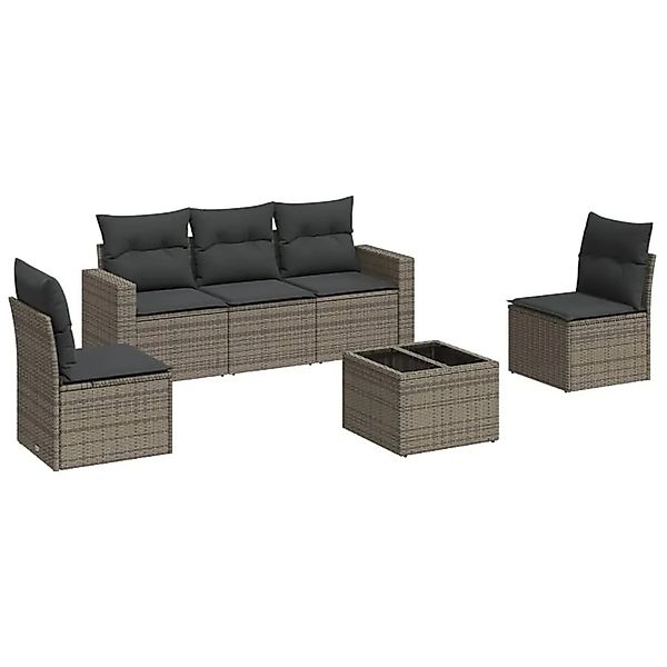vidaXL 6-Tlg Garten-Sofagarnitur mit Kissen Grau Poly Rattan 3251137 günstig online kaufen