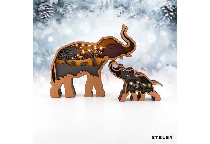 Stelby Dekofigur Tischdekoration Elefant Holzmodell LED mit Lichtern (2er-S günstig online kaufen