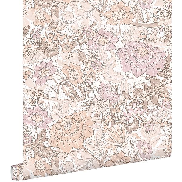 ESTAhome Tapete Blumenmuster Helllila und Terrakotta 50 x 900 cm günstig online kaufen