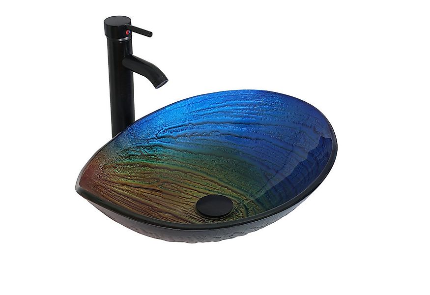 Puluomis Aufsatzwaschbecken Waschbecken Set mit Wasserhahn und Ablaufgarnit günstig online kaufen