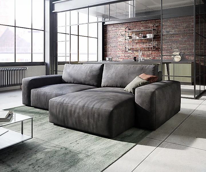 Ecksofa Lanzo L 260x160 cm Lederimitat Vintage Anthrazit Recamiere variabel günstig online kaufen