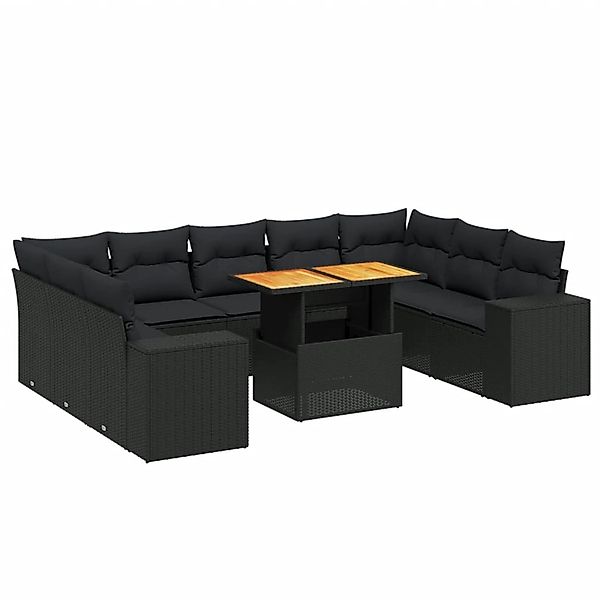 vidaXL 10-Tlg Garten-Sofagarnitur mit Kissen Schwarz Poly Rattan 3272777 günstig online kaufen