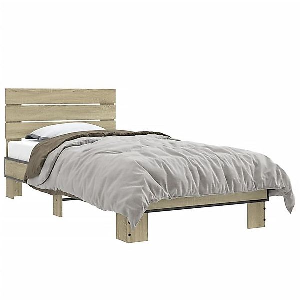 vidaXL Bettgestell, Bettrahmen Räuchereiche 90x200 cm Holzwerkstoff und Met günstig online kaufen