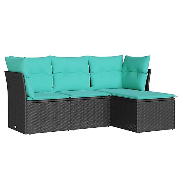 vidaXL 4-Tlg Garten-Sofagarnitur mit Kissen Schwarz Poly Rattan 3217537 günstig online kaufen