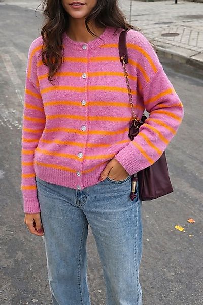 von Herzen Strickjacke gestreifte Strickjacke Fuchsia – Cardigan mit Knöpfe günstig online kaufen