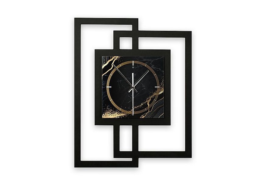 Kreative Feder Wanduhr Design-Wanduhr „Black & Gold Waves“ in modernem Meta günstig online kaufen