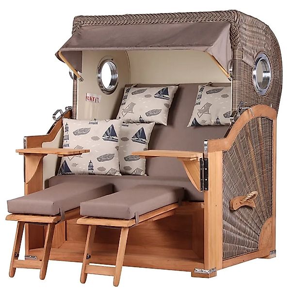 bene,iving Strandkorb Komplettset Königssee Teak Bullauge PE Grau Modell 54 günstig online kaufen