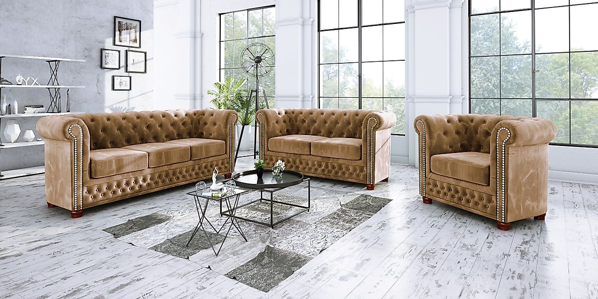 S-Style Möbel Polstergarnitur Chesterfield Leeds 3+2+1, günstig online kaufen