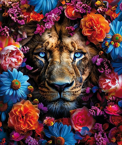 Bönninghoff Leinwandbild, Löwe-Löwen-Tiere-Raubkatzen-Blumen-Blumenbilder-P günstig online kaufen