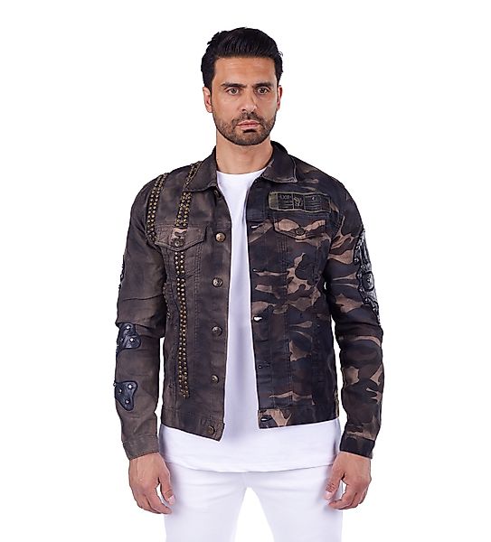 KINGZ Jeansjacke Designer Nieten Totenkopf Militaryjacke günstig online kaufen