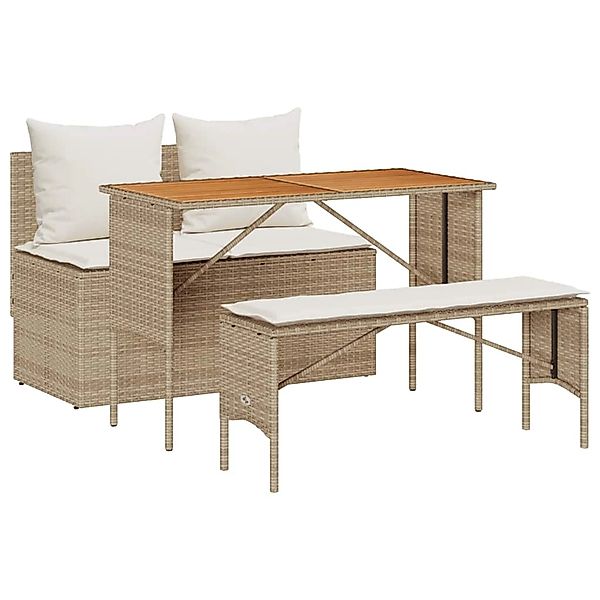 vidaXL 3-Tlg Garten-Essgruppe mit Kissen Beige Poly Rattan 4104192 günstig online kaufen
