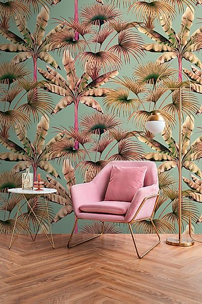 A.S. Creation Fototapete Palmenblätter 1,59 m x 2,8 m Grün-Rosa-Beige FSC® günstig online kaufen