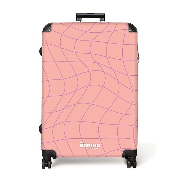 NoBoringSuitcases.com© Hartschalen-Trolley Rosa mit lila Wellenlinien günstig online kaufen