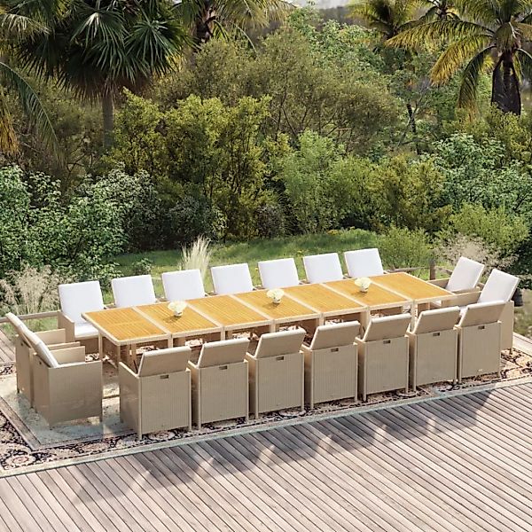 Vidaxl 19-tlg. Garten-essgruppe Mit Kissen Poly Rattan Beige günstig online kaufen