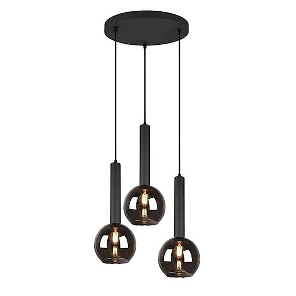 Pendelleuchte 3xE27 Rauchglas 1 Stück Metall Schwarz günstig online kaufen
