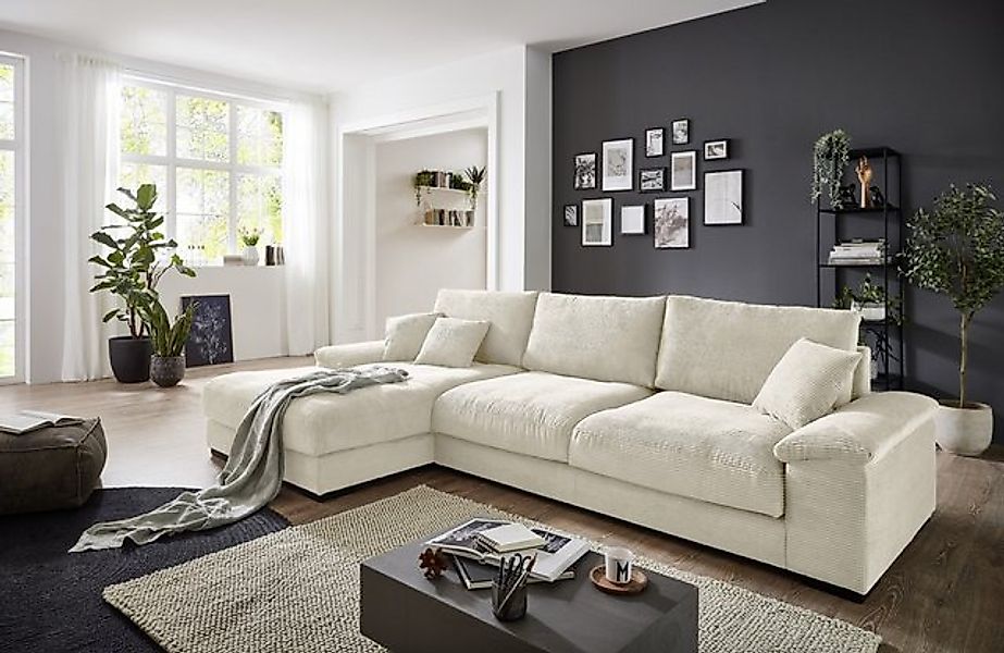 Iwaniccy Wohnlandschaft 6 Kissen, Daune, weicher Bezug Cord creme - 321x90x günstig online kaufen