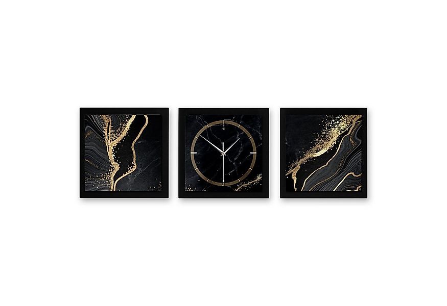 Kreative Feder Wanduhr Gold & Black Marble (ohne Ticken, Funk- oder Quarzuh günstig online kaufen