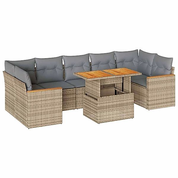 vidaXL 8-Tlg Garten-Sofagarnitur mit Kissen Beige Poly Rattan Akazie 332746 günstig online kaufen