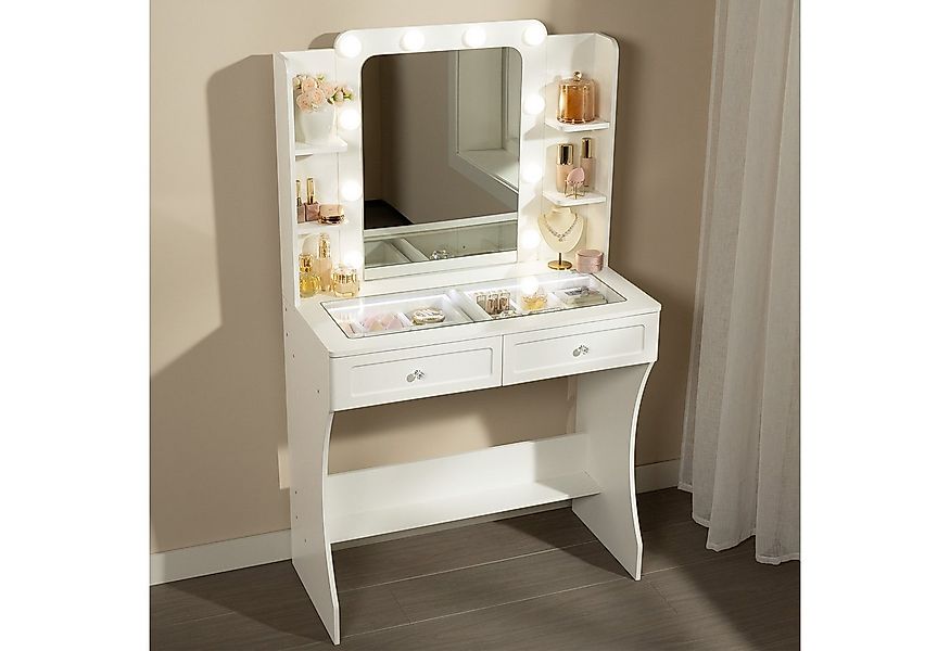 Woltu Schminktisch, mit LED-Beleuchtung Hollywood und Spiegel, mit Ablagefä günstig online kaufen