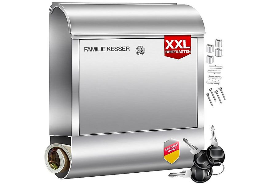 KESSER Briefkasten, Wandbriefkasten aus Edelstahl mit Zeitungsfach gebürste günstig online kaufen