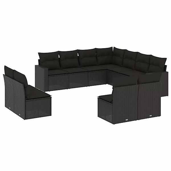 vidaXL 11-tlg Garten-Sofagarnitur mit Kissen Schwarz Poly Rattan Modell 4 günstig online kaufen