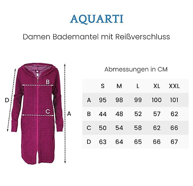 Aquarti Damenbademantel Damen Bademantel Morgenmantel Reißverschluss Streif günstig online kaufen