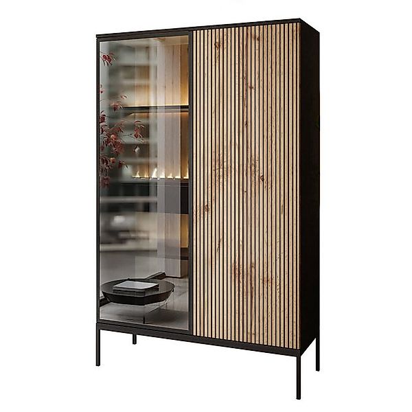 Lookway Hochschrank ECLIPSE WTSZ104 Vitrine mit Beleuchtung Eiche schwarz w günstig online kaufen