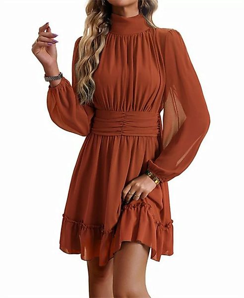 ZWY Wickelkleid Kleid mit hohem Halsausschnitt, dünnes einfarbiges Damenkle günstig online kaufen