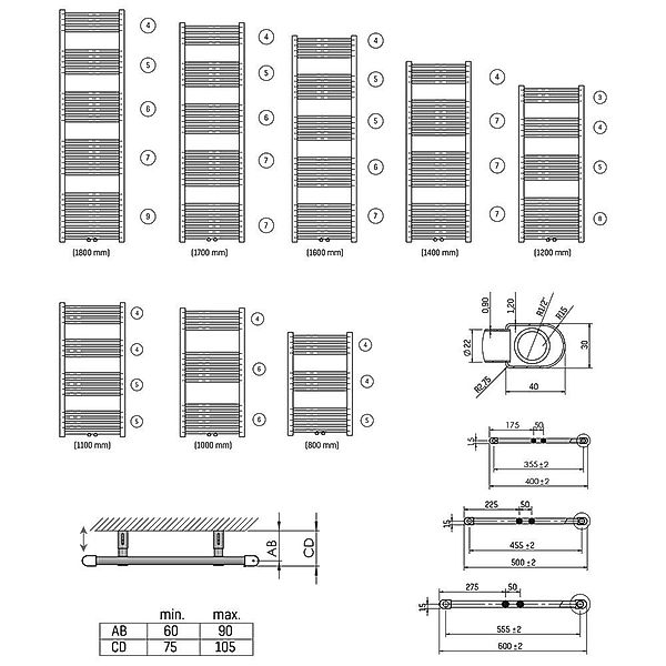 Belrad Badheizkörper BZM1600500, Badheizkörper Mittelanschluss Schwarz günstig online kaufen