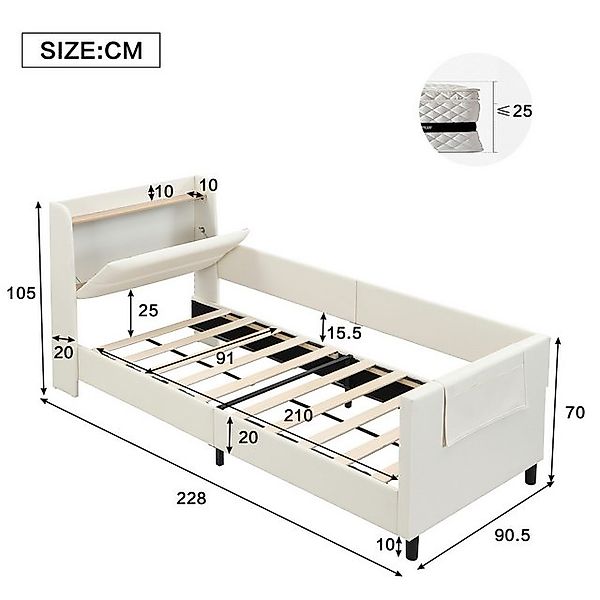 HAUSS SPOLE Kinderbett 90x200cm Kopfteil mit Stauraum, 3 kleine Aufbewahrun günstig online kaufen