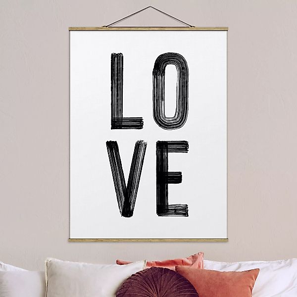 Stoffbild mit Posterleisten Love Typo in Schwarz günstig online kaufen