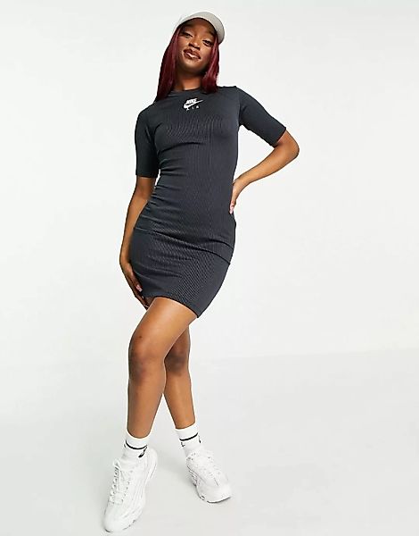 Nike – Air – Geripptes Bodycon-Kleid in Schwarz günstig online kaufen