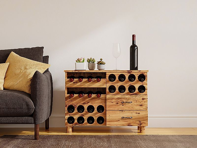 Flaschenregal - Tannenholz & MDF - 90 x 32 x 69 cm - Holzfarben - RIOJA günstig online kaufen