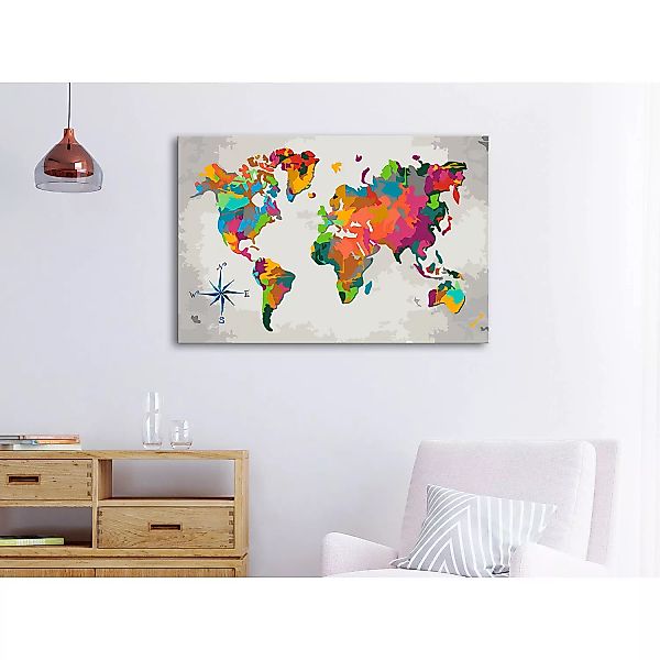 home24 Malen nach Zahlen - Weltkarte Windrose günstig online kaufen