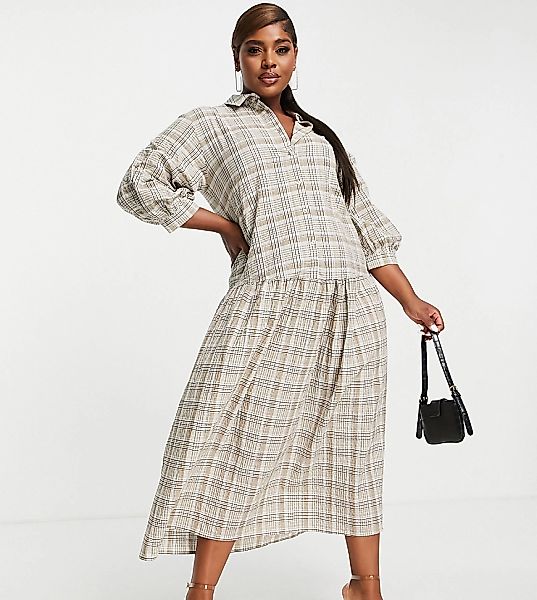 ASOS DESIGN Curve – Midi-Hängerkleid mit Hemdkragen und Knopfleiste vorne i günstig online kaufen