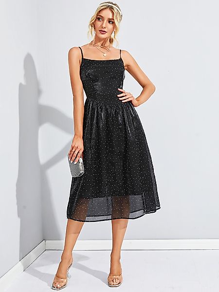 YOINS Black Mesh Polka Dot mit Futter Midi Kleid günstig online kaufen