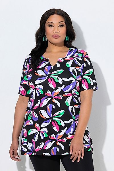 Ulla Popken Longshirt Longshirt Blüten Tunika-Ausschnitt Halbarm günstig online kaufen