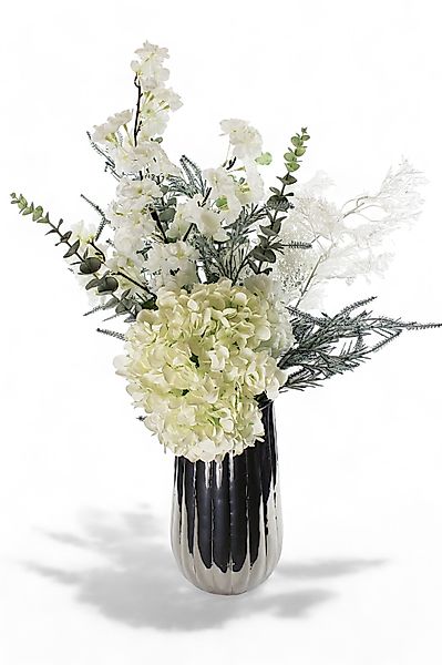 Kunstblumenstrauß weißes Blumen-Bouquet mit Metall Vase günstig online kaufen