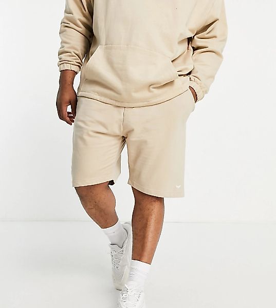 Threadbare Plus – Jersey-Shorts in Stein mit kontrastierendem Einsatz-Neutr günstig online kaufen