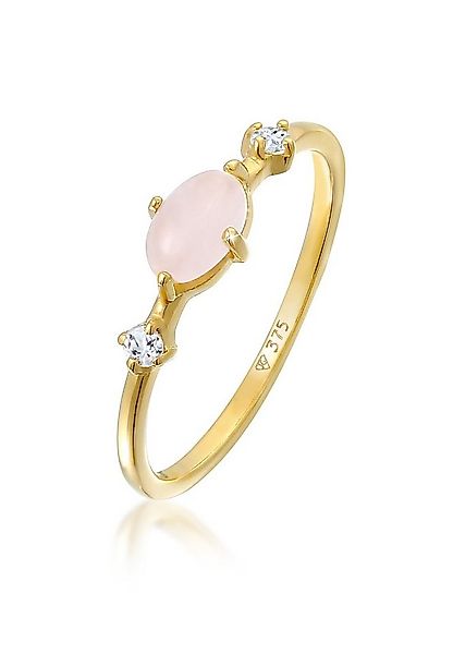 Elli Premium Fingerring Rosa Quarz Topas Edelstein Klassik 375er Gelbgold günstig online kaufen