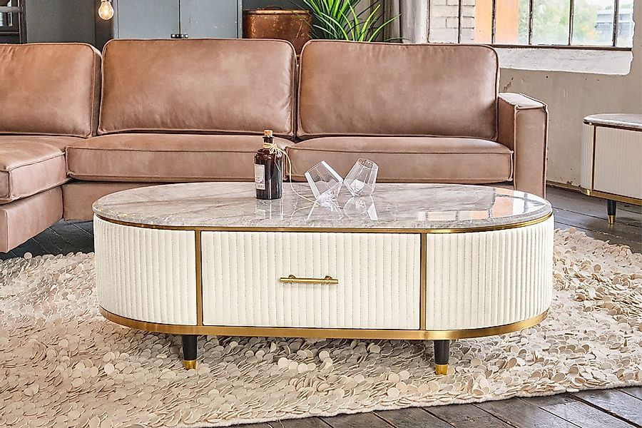 KAWOLA Couchtisch MARIA, Marmorplatte Kunstleder verschiedene günstig online kaufen