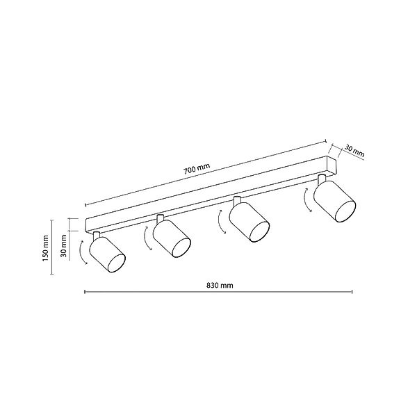 Deckenstrahler Top, weiß, Länge 83 cm, Stahl, 4-flg. günstig online kaufen