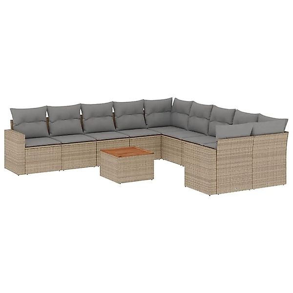 vidaXL 11-Tlg Garten-Sofagarnitur mit Kissen Beige Poly Rattan 3224316 günstig online kaufen