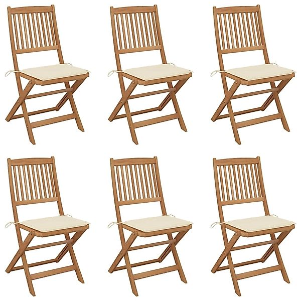 vidaXL Klappbare Gartenstühle 6 Stk. Cremeweiß mit Kissen Massivholz Akazie günstig online kaufen