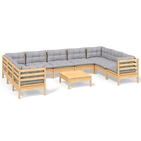 vidaXL 10-Tlg Garten-Lounge-Set mit Grauen Kissen Kiefernholz 3097324 günstig online kaufen