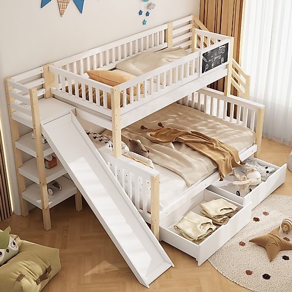 Flieks Etagenbett, Kinderbett 90x200cm+140x200cm mit Tafel, günstig online kaufen