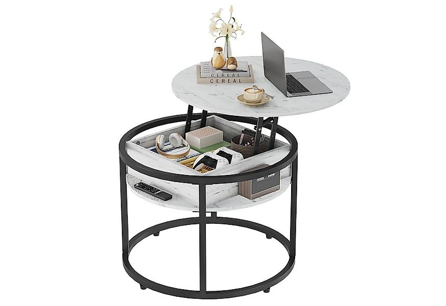 WLIVE Couchtisch Couchtisch Höhenverstellbarer Runder, 2-facher Stauraum & günstig online kaufen