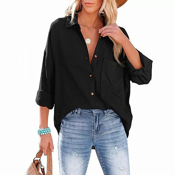 KIKI Blusentop Bluse Damen Lässiges Hemd mit V-Ausschnitt 100% Baumwolle Lo günstig online kaufen