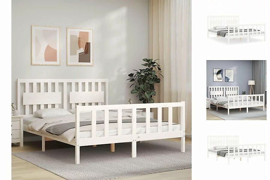 vidaXL Bettgestell Massivholzbett mit Kopfteil Weiß Bett Bettgestell günstig online kaufen